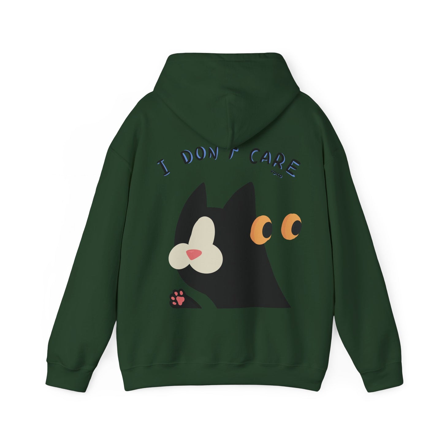 Hooded Sweatshirt - Black Cat 'Don't Care Anything' Design