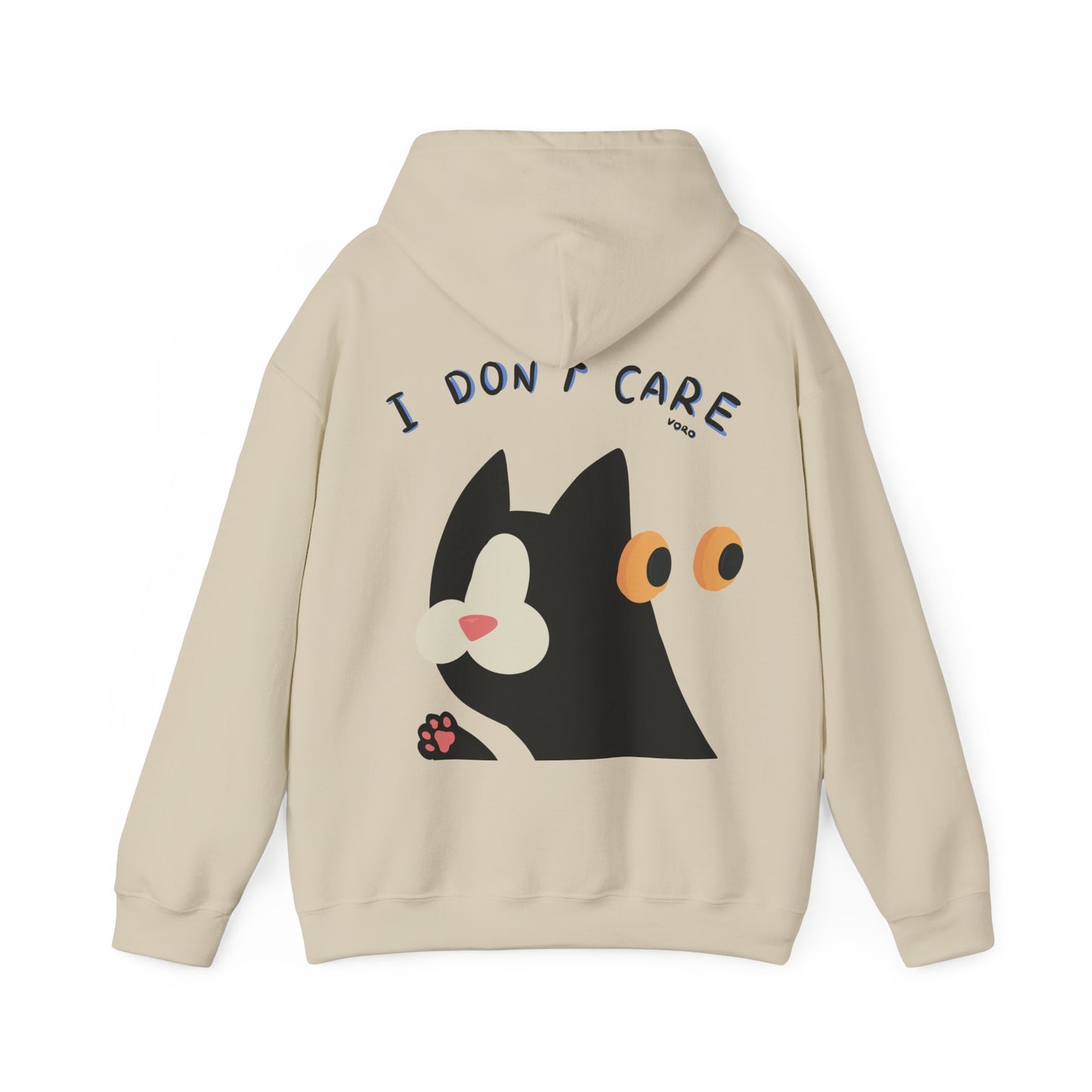 Hooded Sweatshirt - Black Cat 'Don't Care Anything' Design