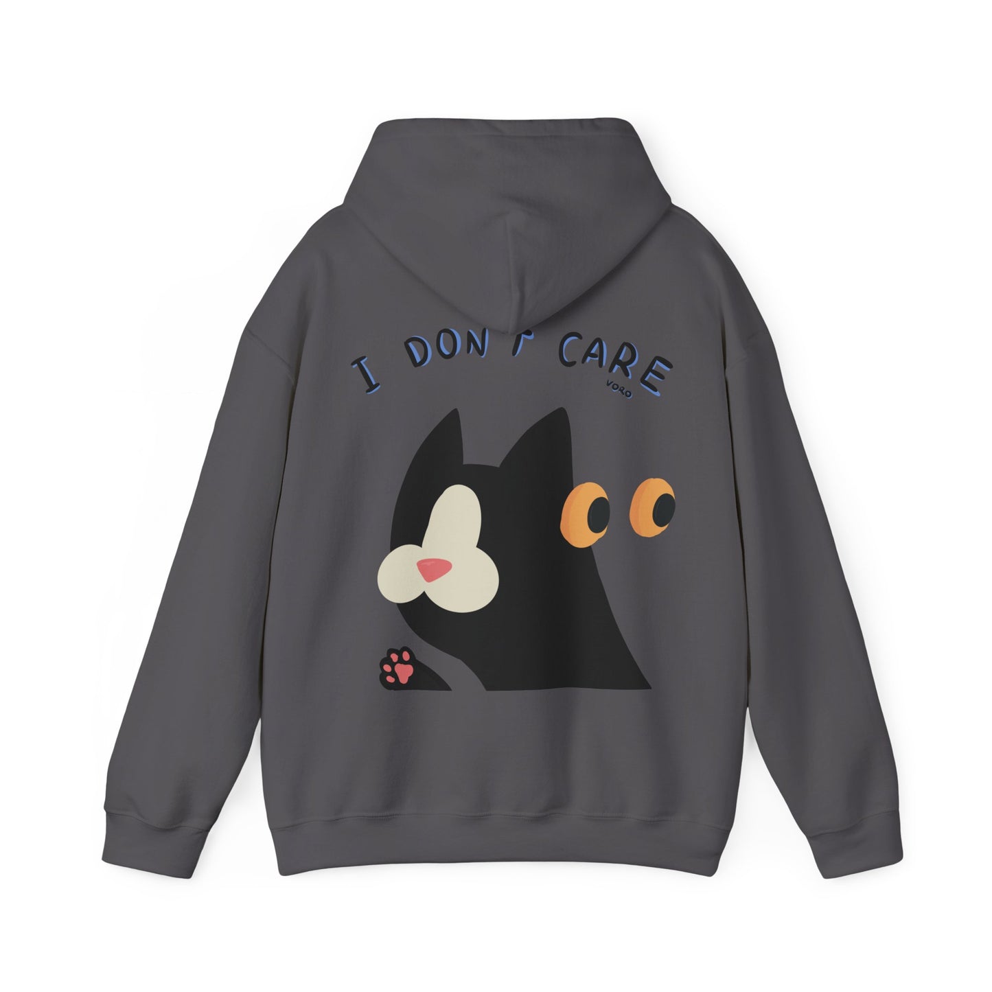 Hooded Sweatshirt - Black Cat 'Don't Care Anything' Design